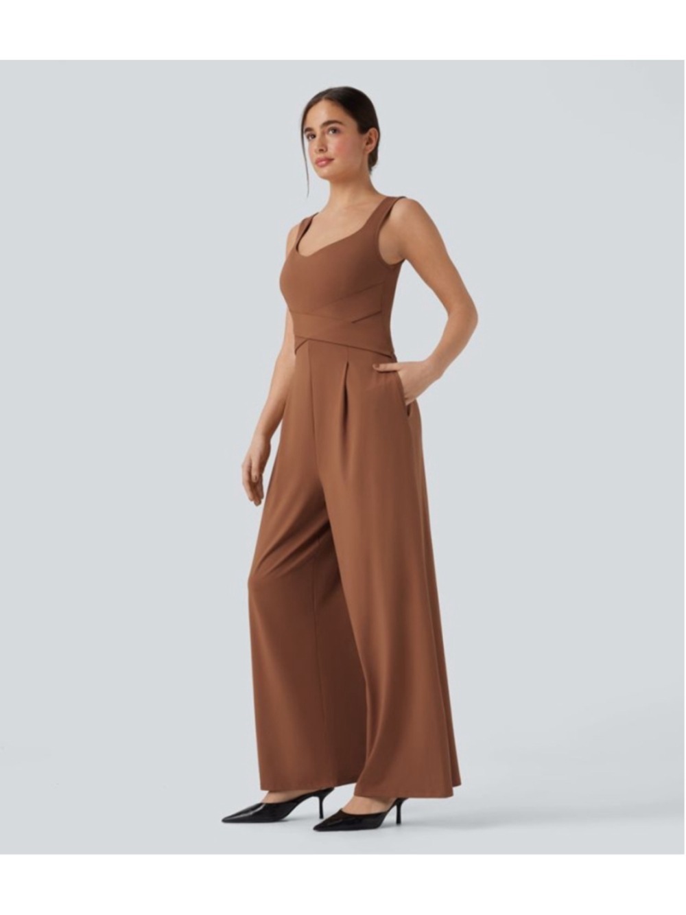 Halara U-Back Sleeveless Wide Leg Casual Jumpsuit Size L Regular Terracotta NWOT - Picture 7 of 13